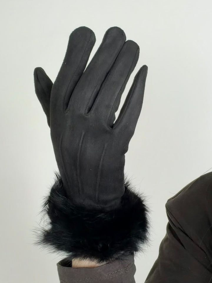 Guanti scamosciati con eco pelliccia “Debby”