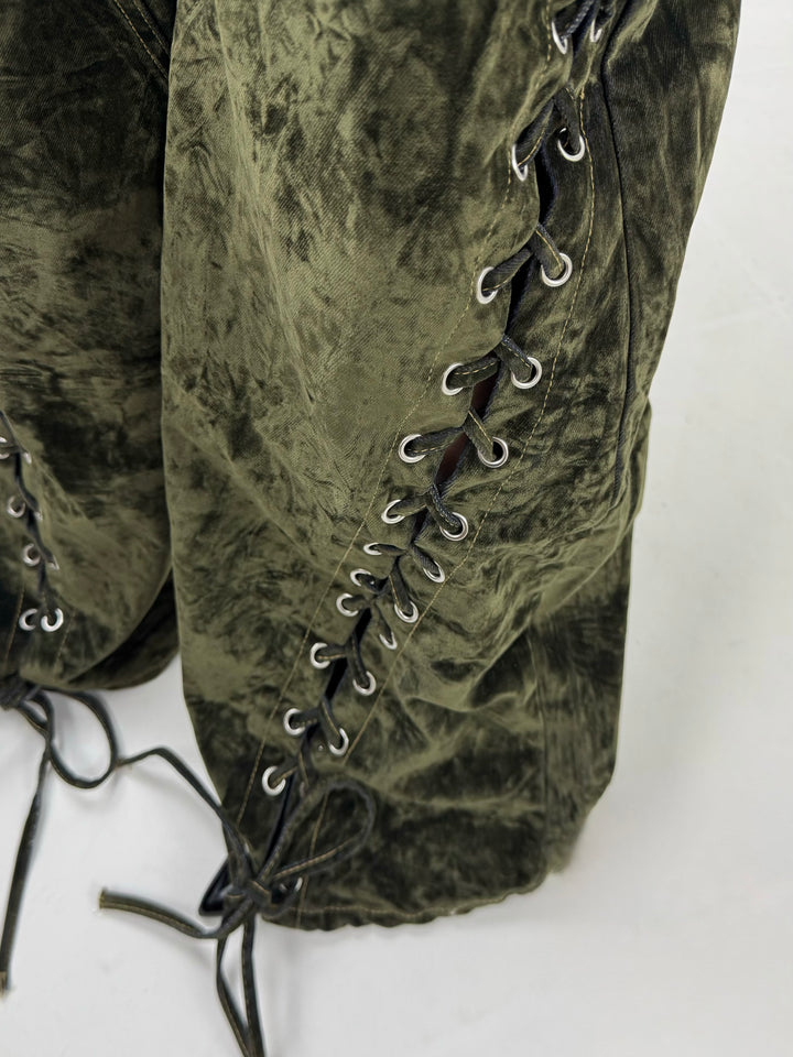 Jeans wide leg in velluto con lacci “Kimberly”