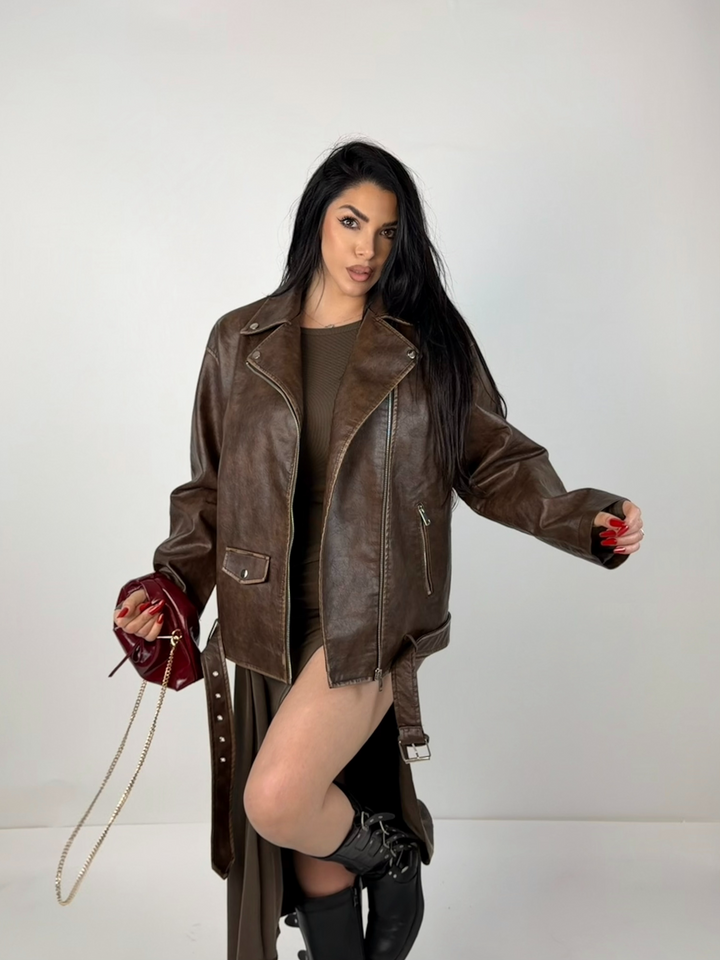 Giubbotto chiodo in eco pelle oversize “Selene”