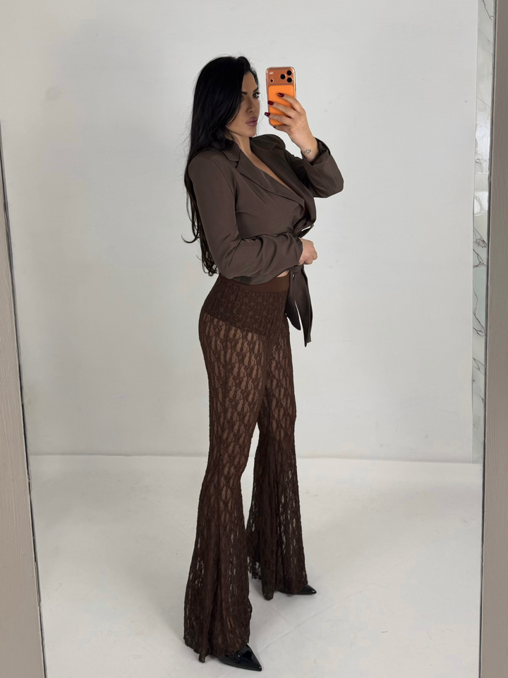 Panta leggings a zampa in pizzo “Choco”