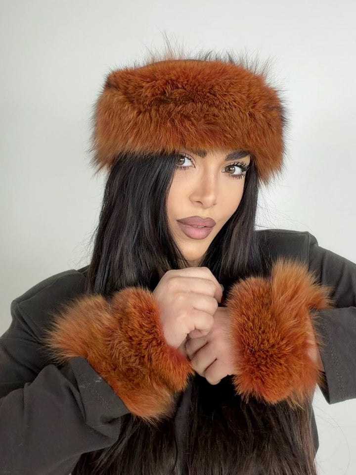 Set Fascia e polsini in Vera pelliccia di volpe vintage 03