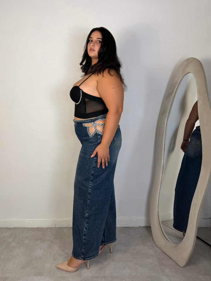Jeans balloon con strass “Jolie”
