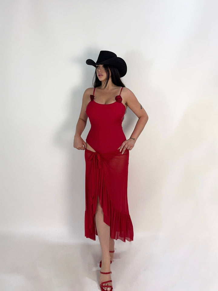 Coordinato costume e gonna copricostume “Roses”