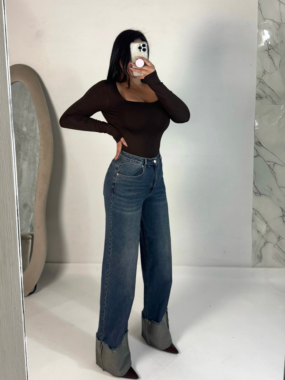 Jeans wide leg con piegone “Flavia”