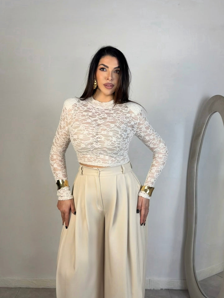 Maglia crop in pizzo “Soft”