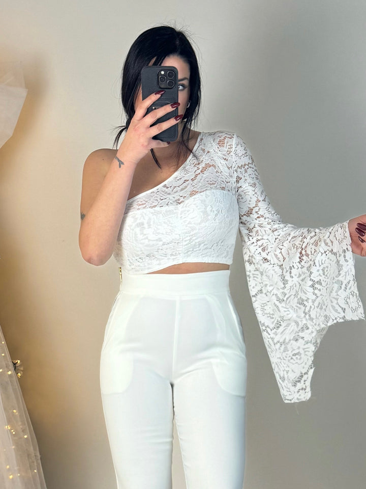 Crop top monospala in pizzo “Brianna”