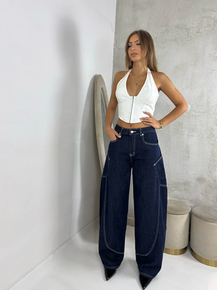 Jeans balloon impunturato “Delia”