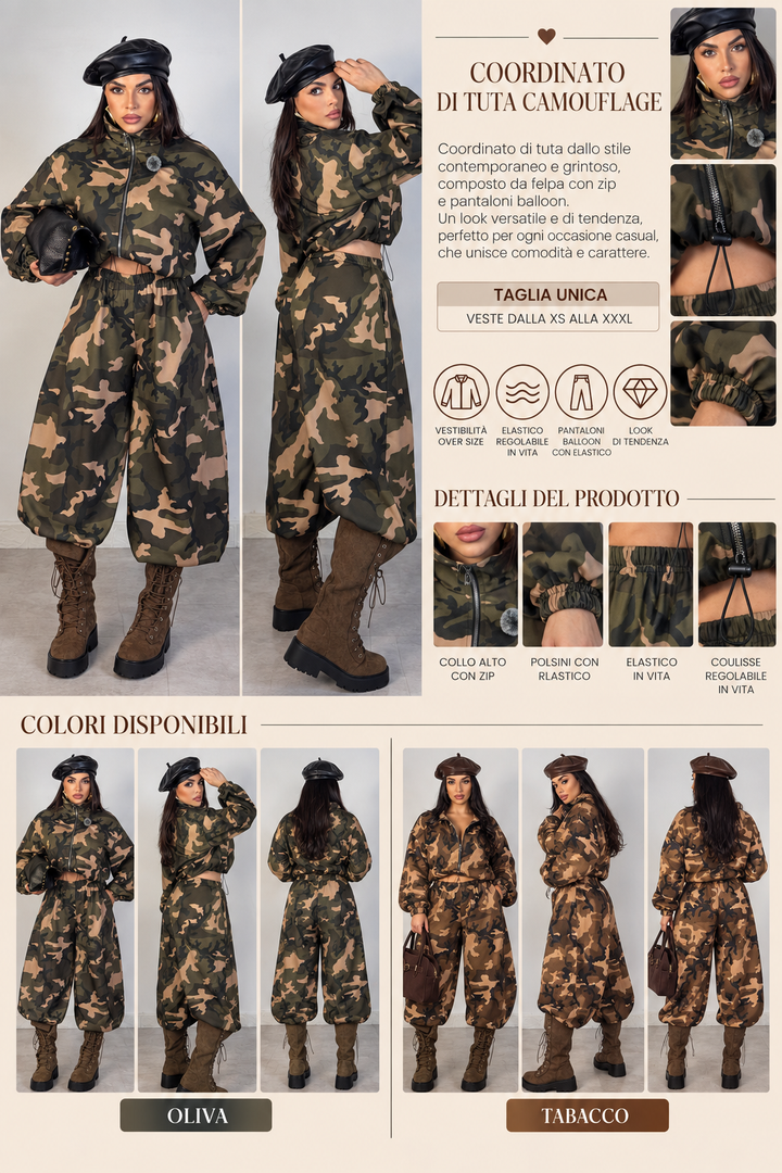 Coordinato di tuta camouflage