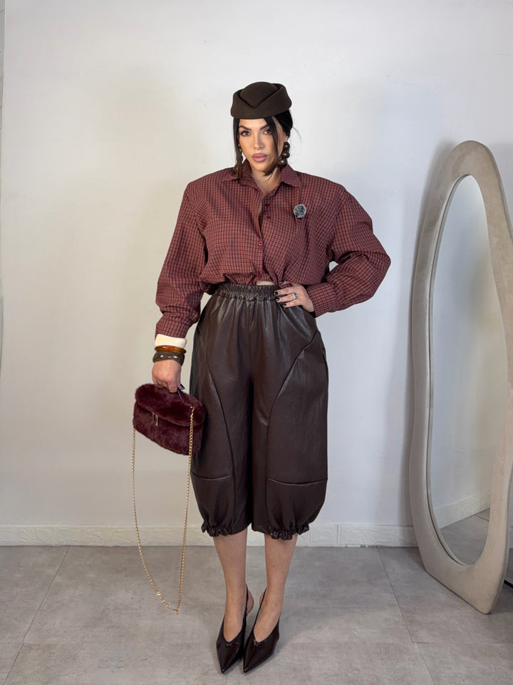 Pantaloni bermuda balloon in eco pelle “Vivienne”