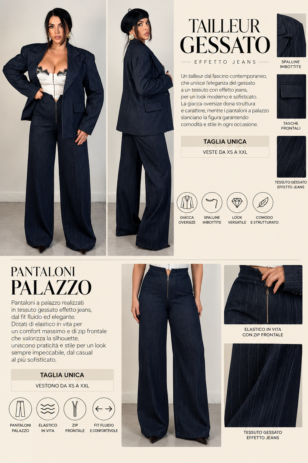 Tailleur gessato effetto jeans