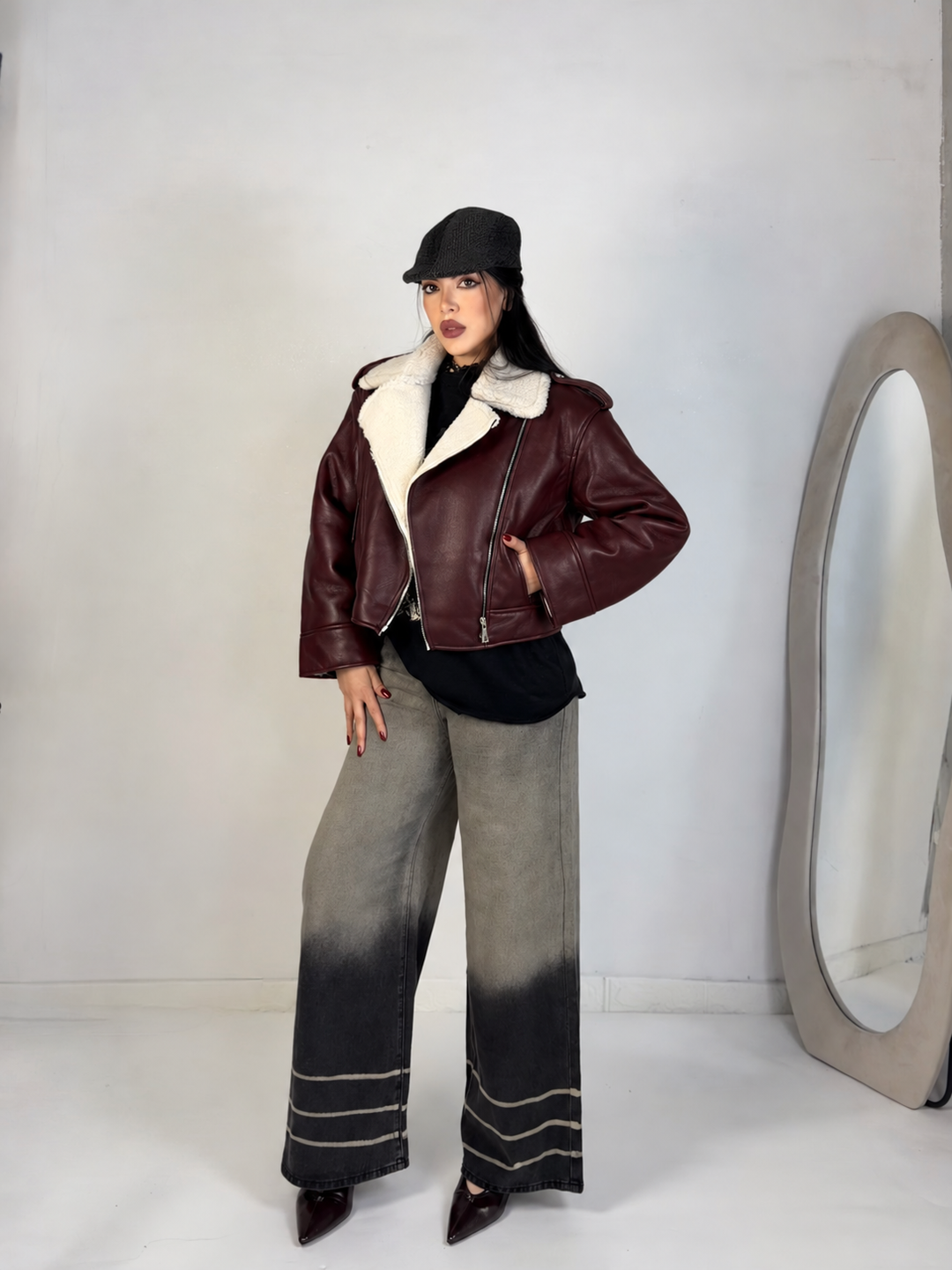 Montone in eco pelle con pelliccia “Noir”