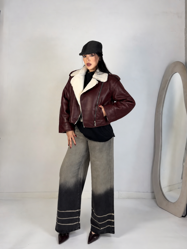 Montone in eco pelle con pelliccia “Noir”