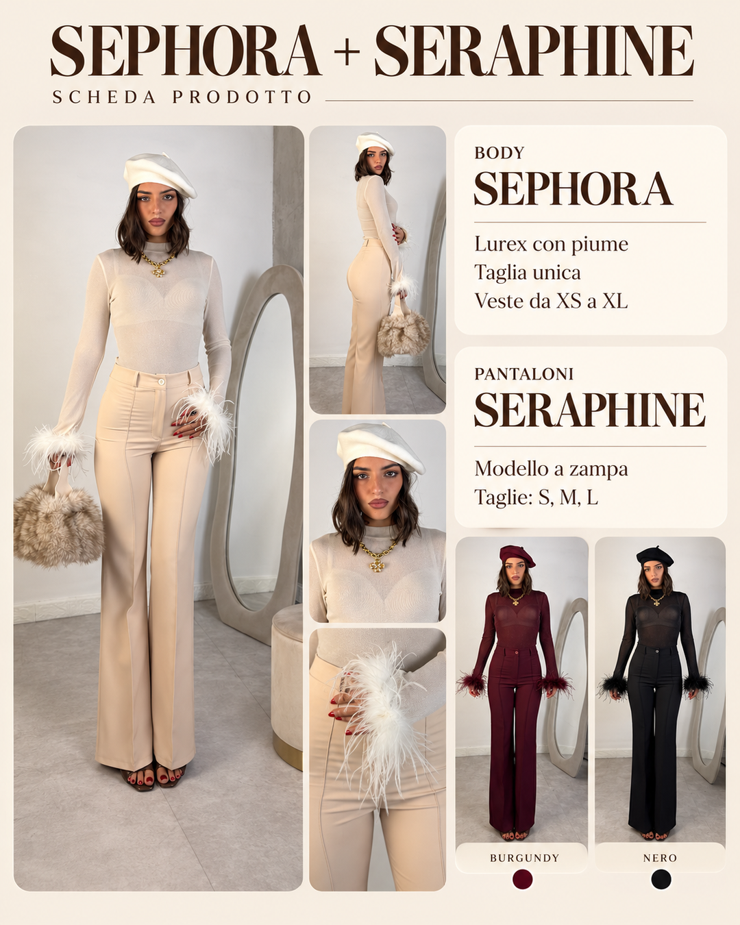 Body in lurex con piume “Sephora”