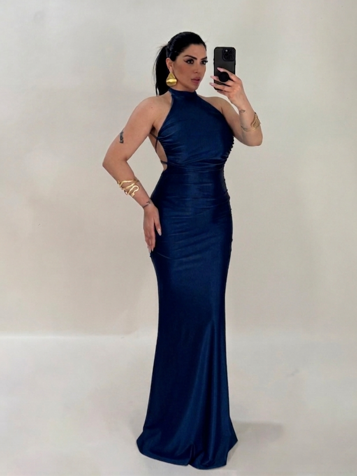 Abito lungo a sirena con scollo dietro “The Best”
