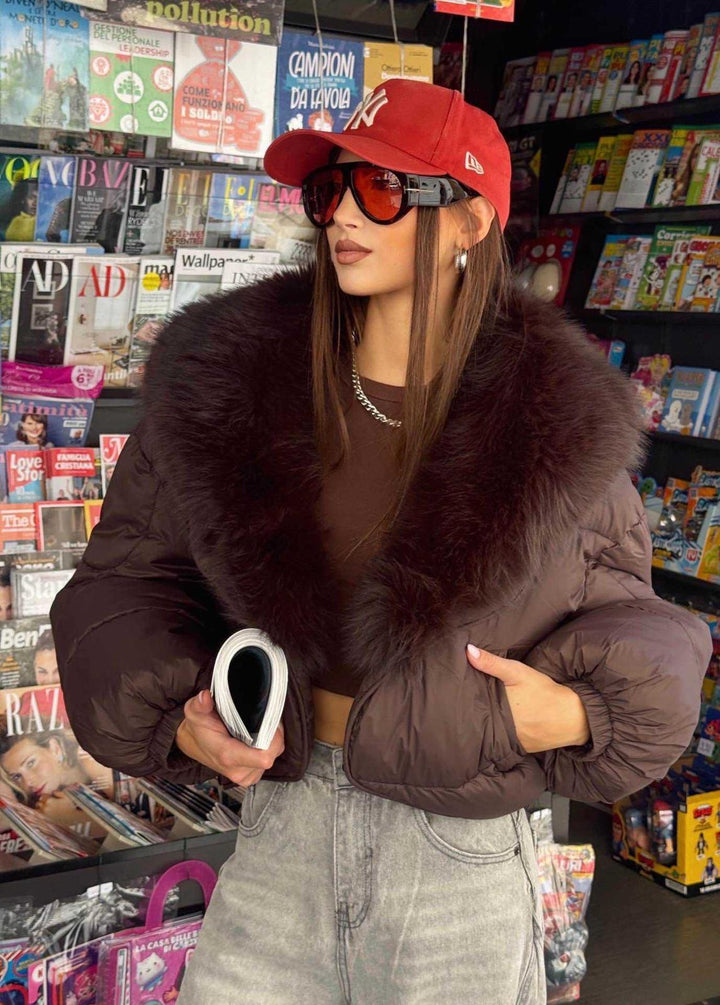 Giubbotto bomber con collo di pelliccia removibile “Ombra”