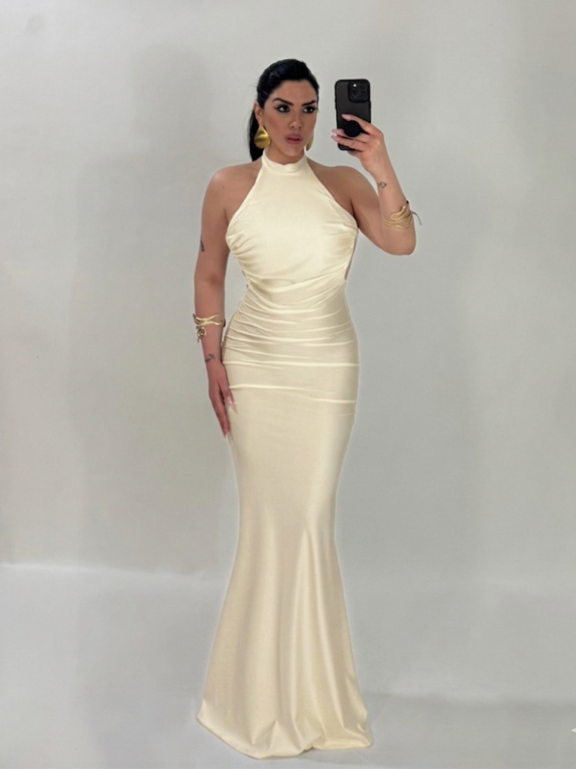 Abito lungo a sirena con scollo dietro “The Best”