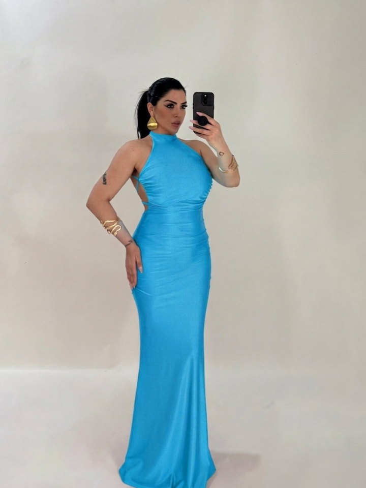 Abito lungo a sirena con scollo dietro “The Best”