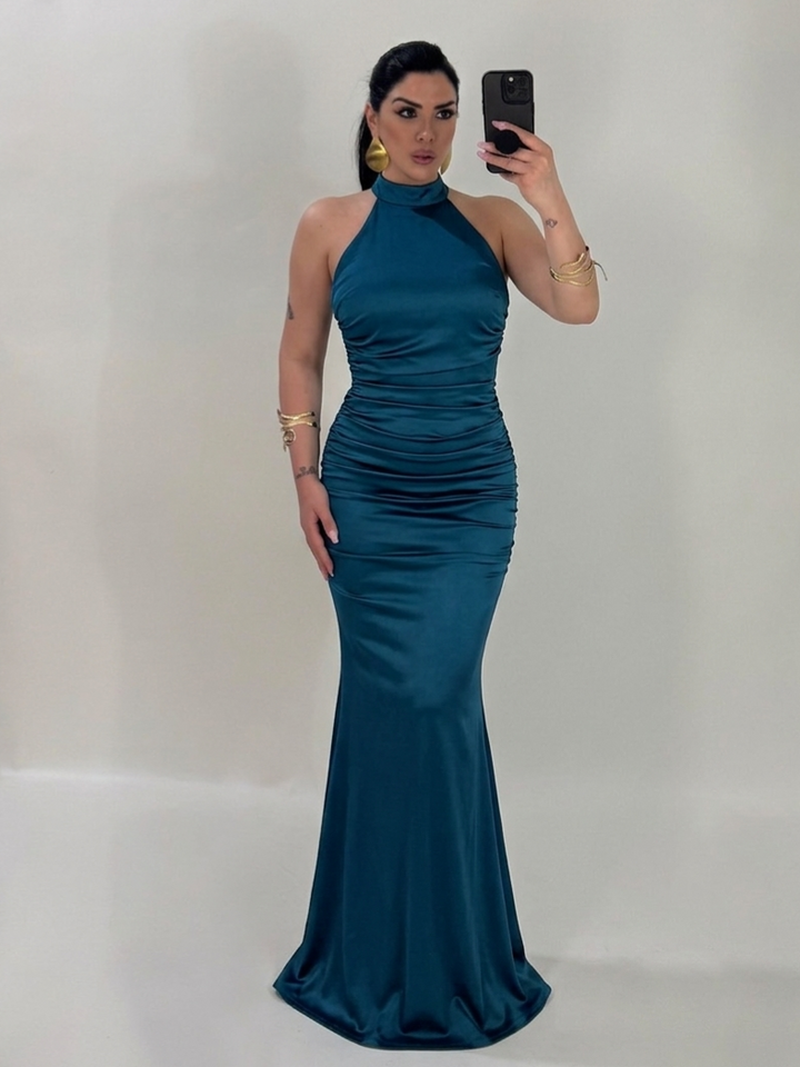 Abito lungo a sirena con scollo dietro “The Best”