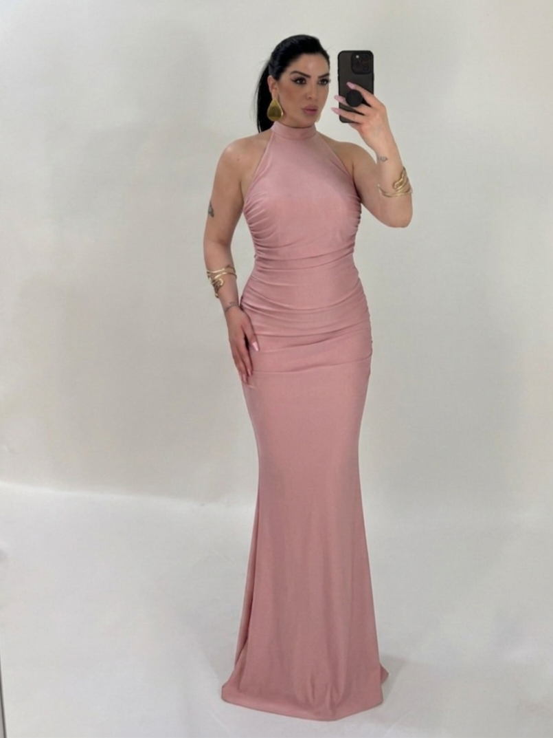 Abito lungo a sirena con scollo dietro “The Best”