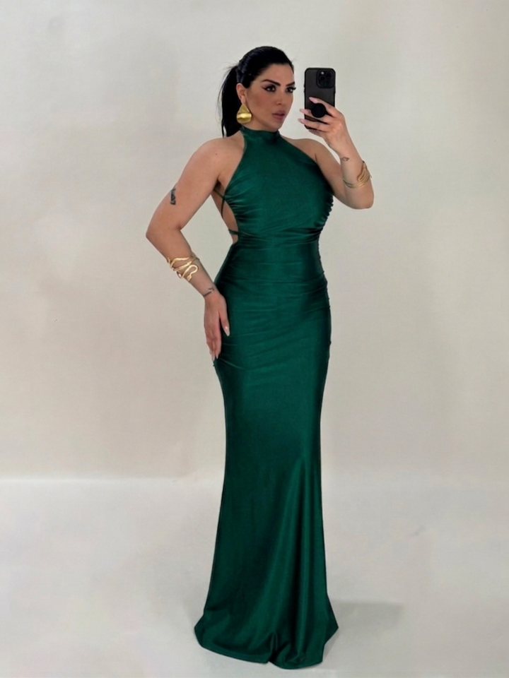 Abito lungo a sirena con scollo dietro “The Best”
